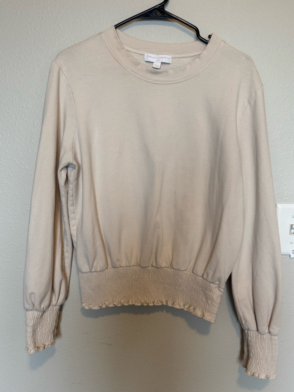 Spiritual Gangster Cream Lettuce Edge Cuffed Sweatshirt Size Large